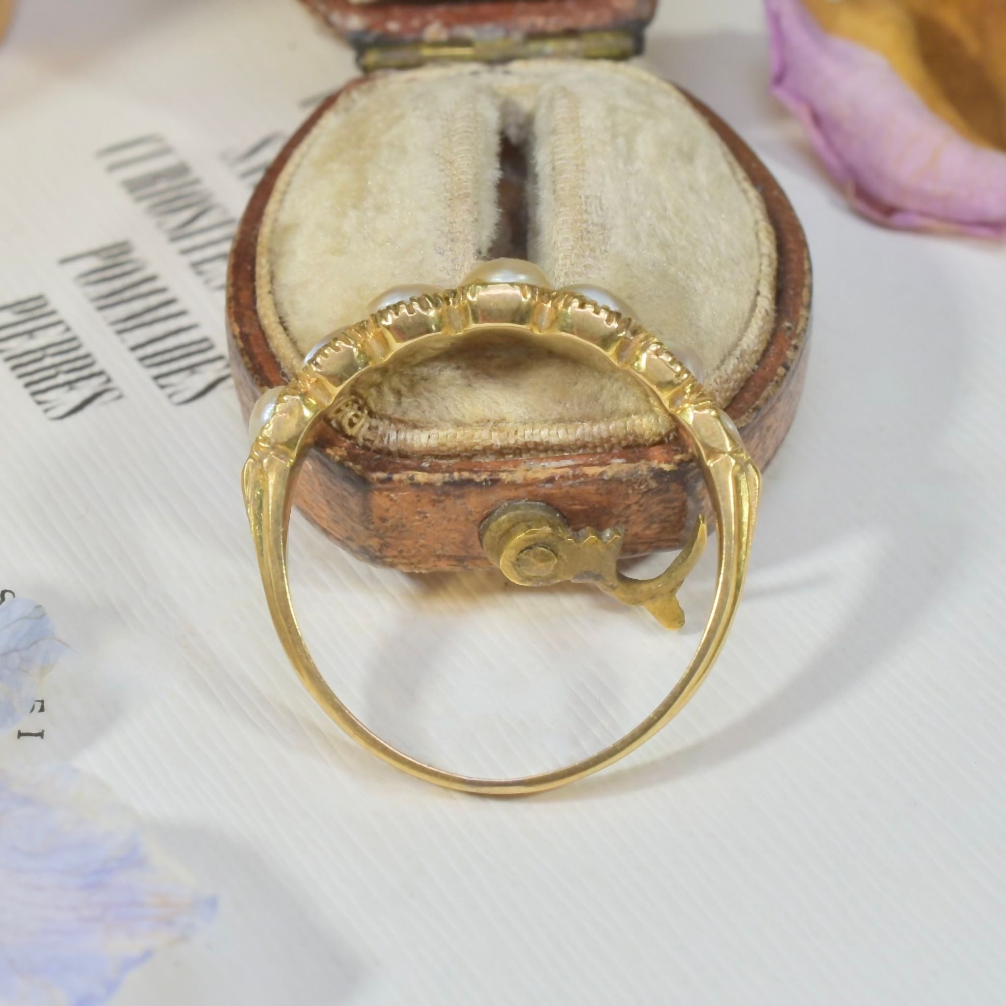 Antique Georgian 15ct Yellow Gold Half Hoop Natural Half Pearl Ring Circa 1815-25