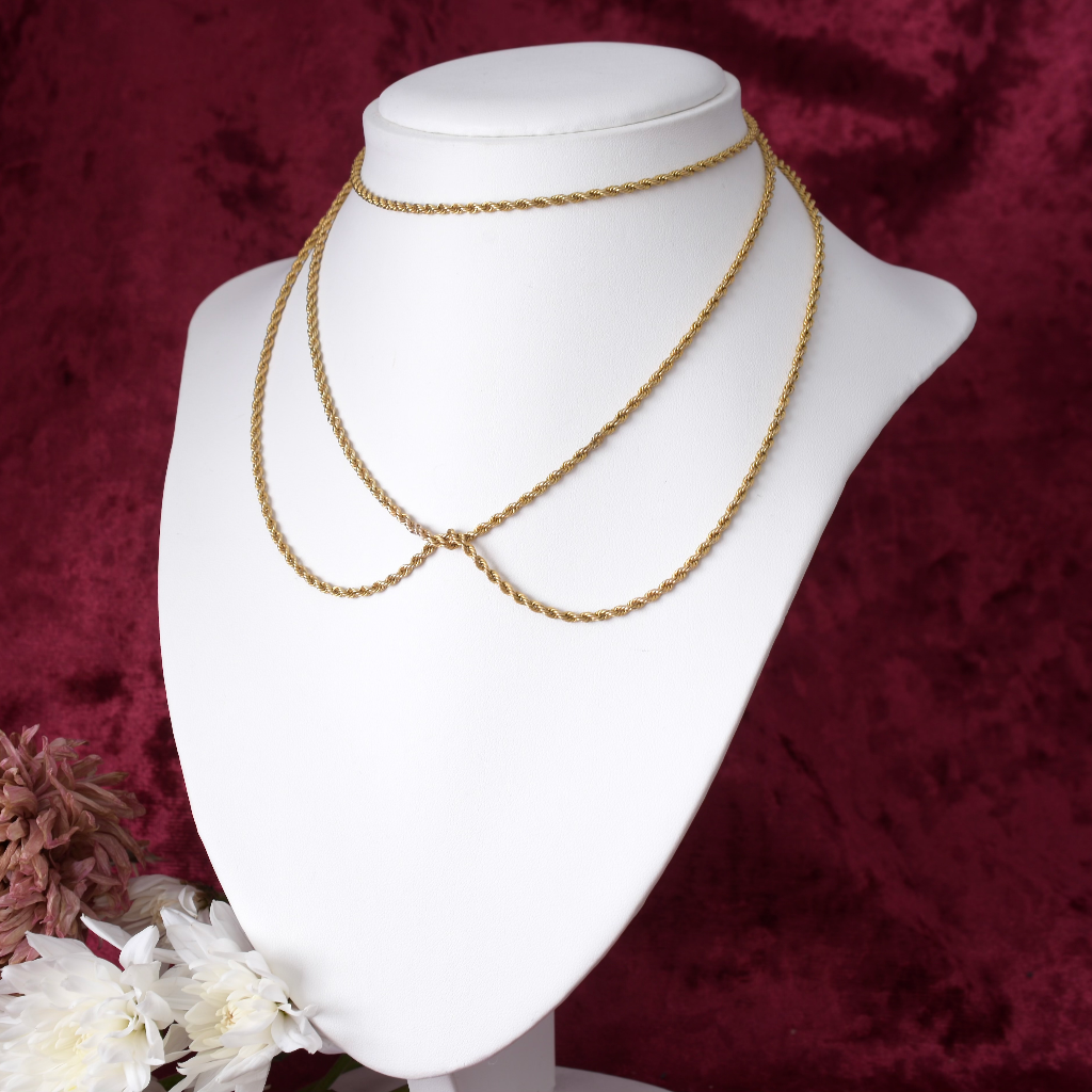 Antique 9ct Yellow Gold Rope Twist Long Guard/Muff Chain Circa 1910