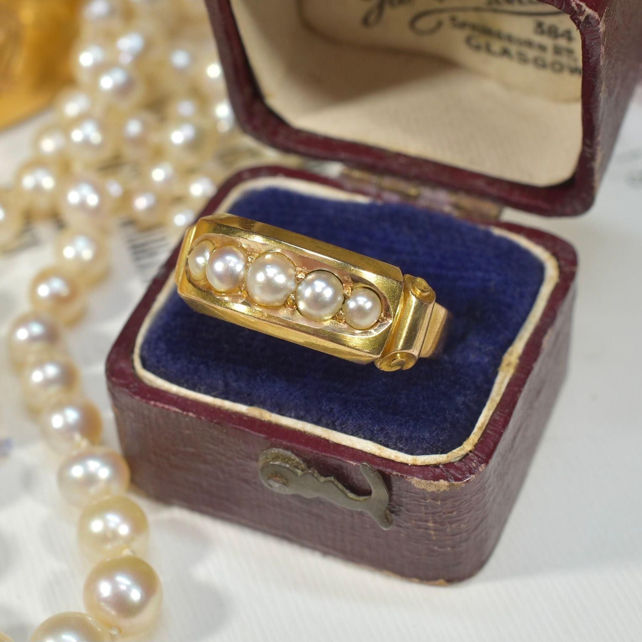 Antique Victorian 15ct Gold And Natural Half Pearl Ring - Hollis & Newman (Chester) 1883