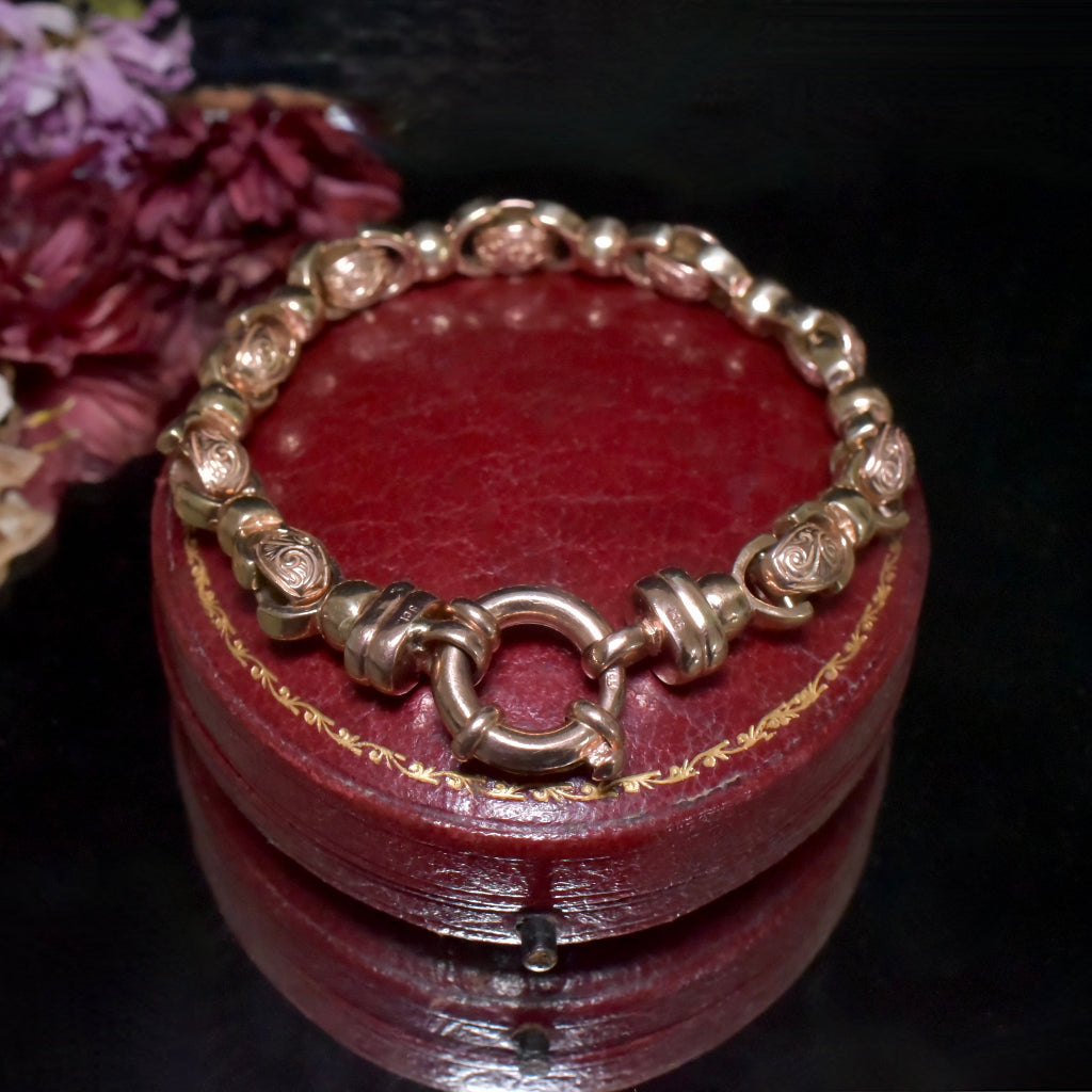 Modern 9ct Gold Two Tone Rose And Yellow Gold Floral Bracelet - 28 Grams