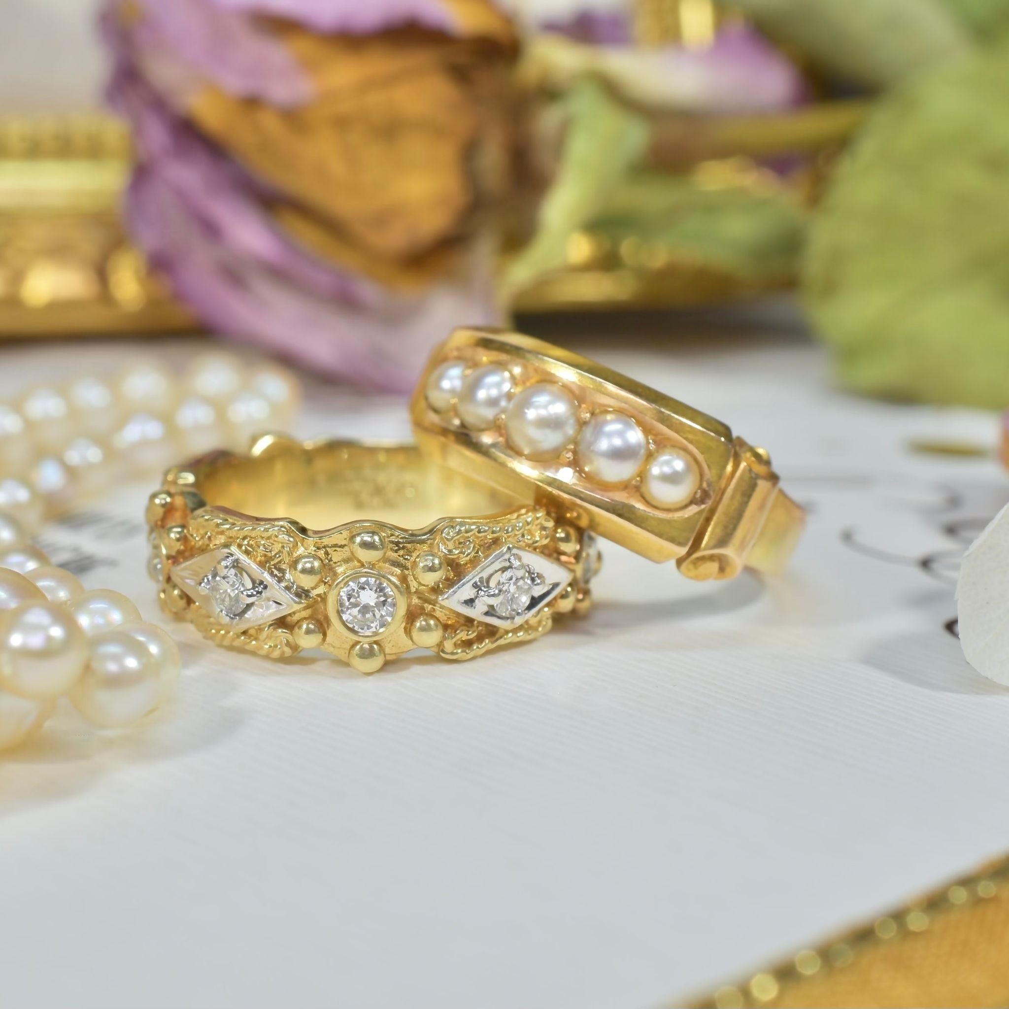 Antique Victorian 15ct Gold And Natural Half Pearl Ring - Hollis & Newman (Chester) 1883