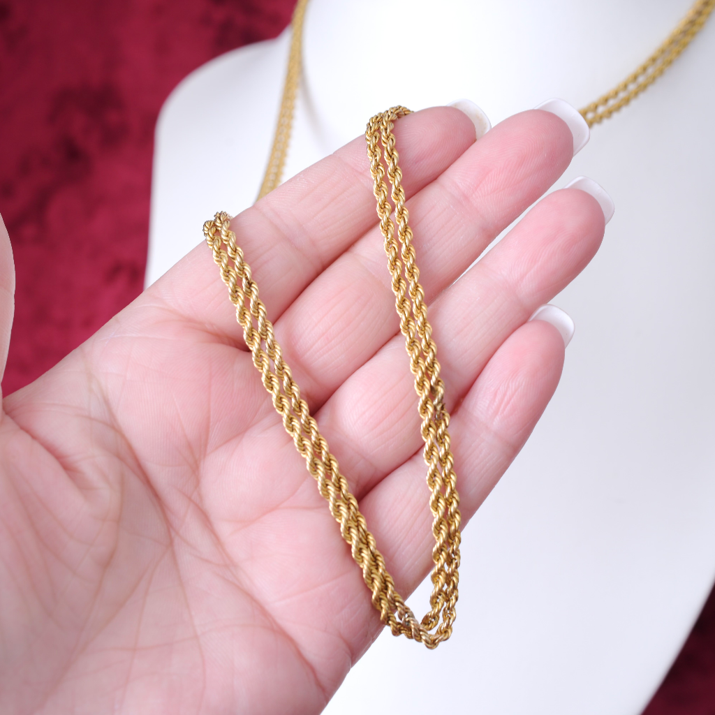 Antique 9ct Yellow Gold Rope Twist Long Guard/Muff Chain Circa 1910