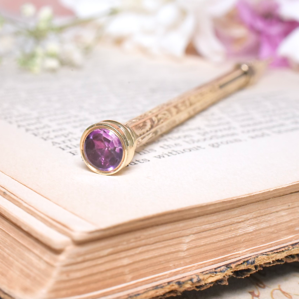 Antique 9ct Gold *Cased* Amethyst Propelling Pencil Circa 1900