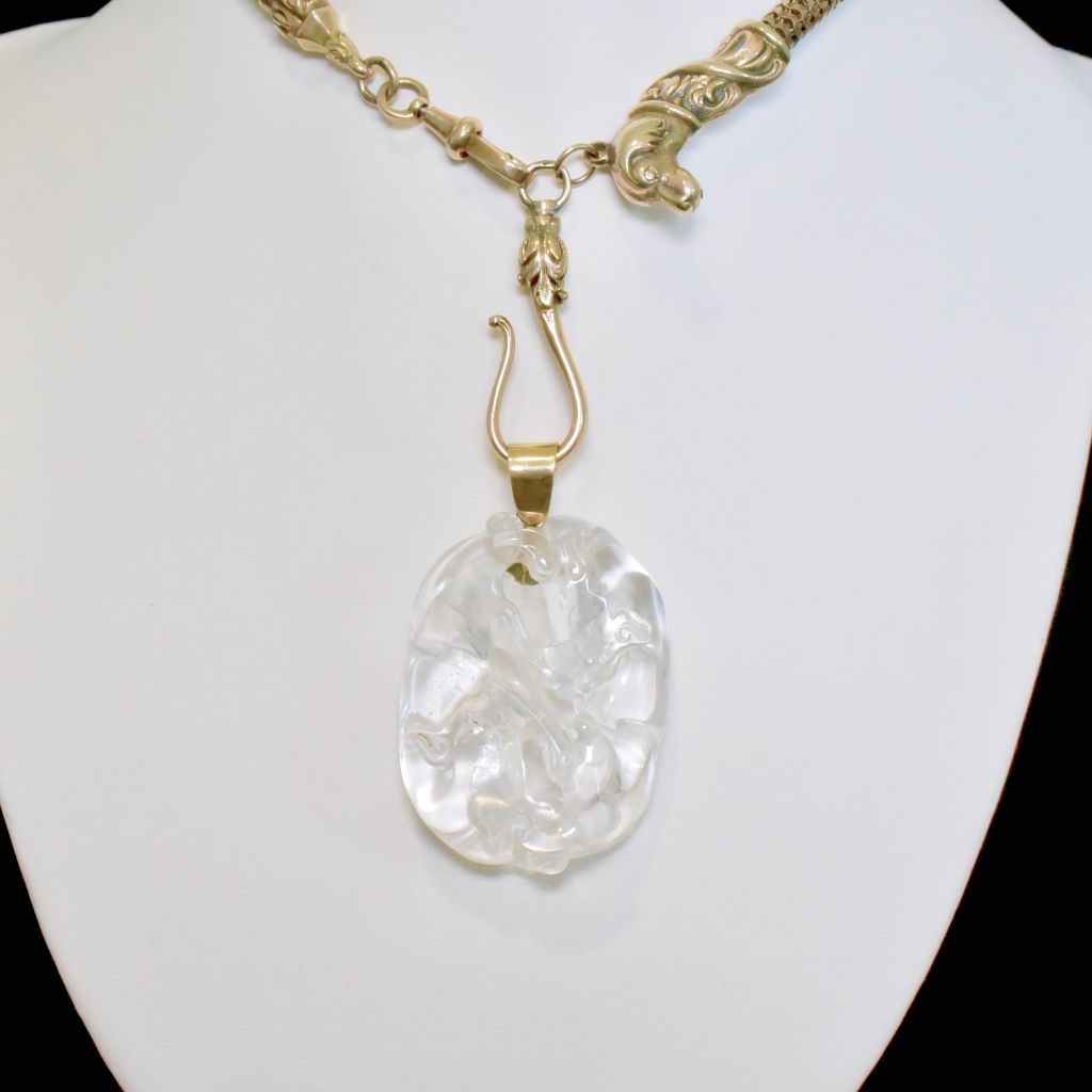 Vintage 14ct Yellow Gold And Rock Crystal ’Shishi - Lion Dog’ Pendant