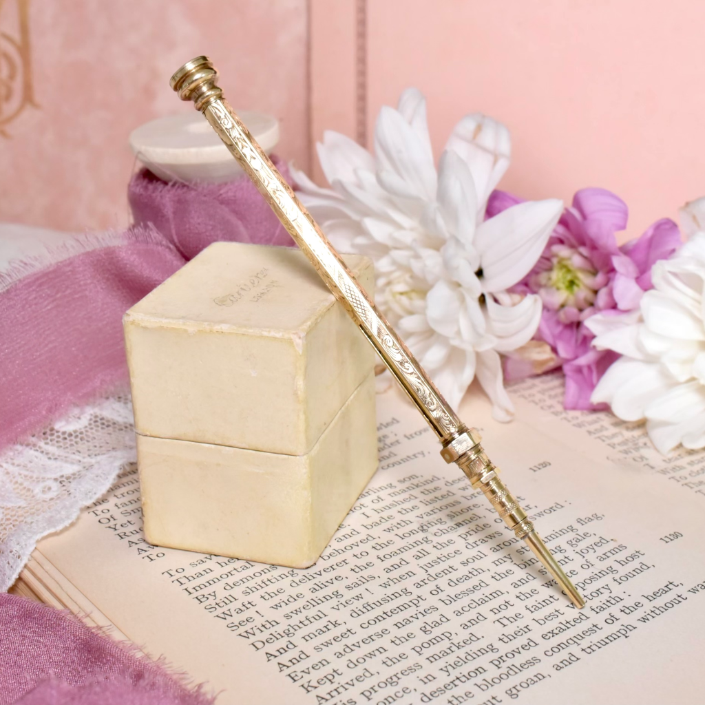 Antique 9ct Gold *Cased* Amethyst Propelling Pencil Circa 1900