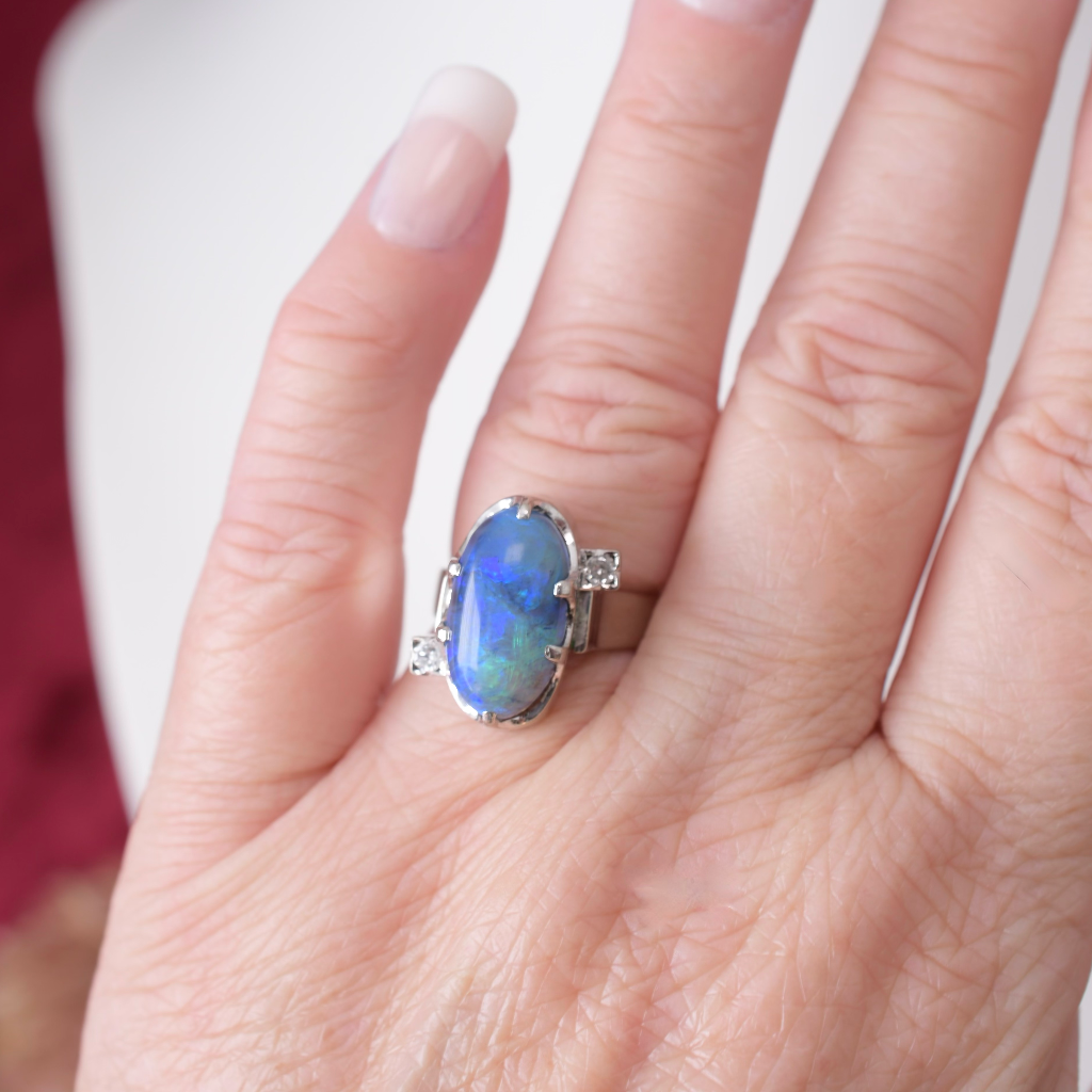 Modern Australian 18ct White Gold And Palladium Solid Black Opal And Diamond Ring 3.0cts Independent Valuation Included For $7,500 AUD