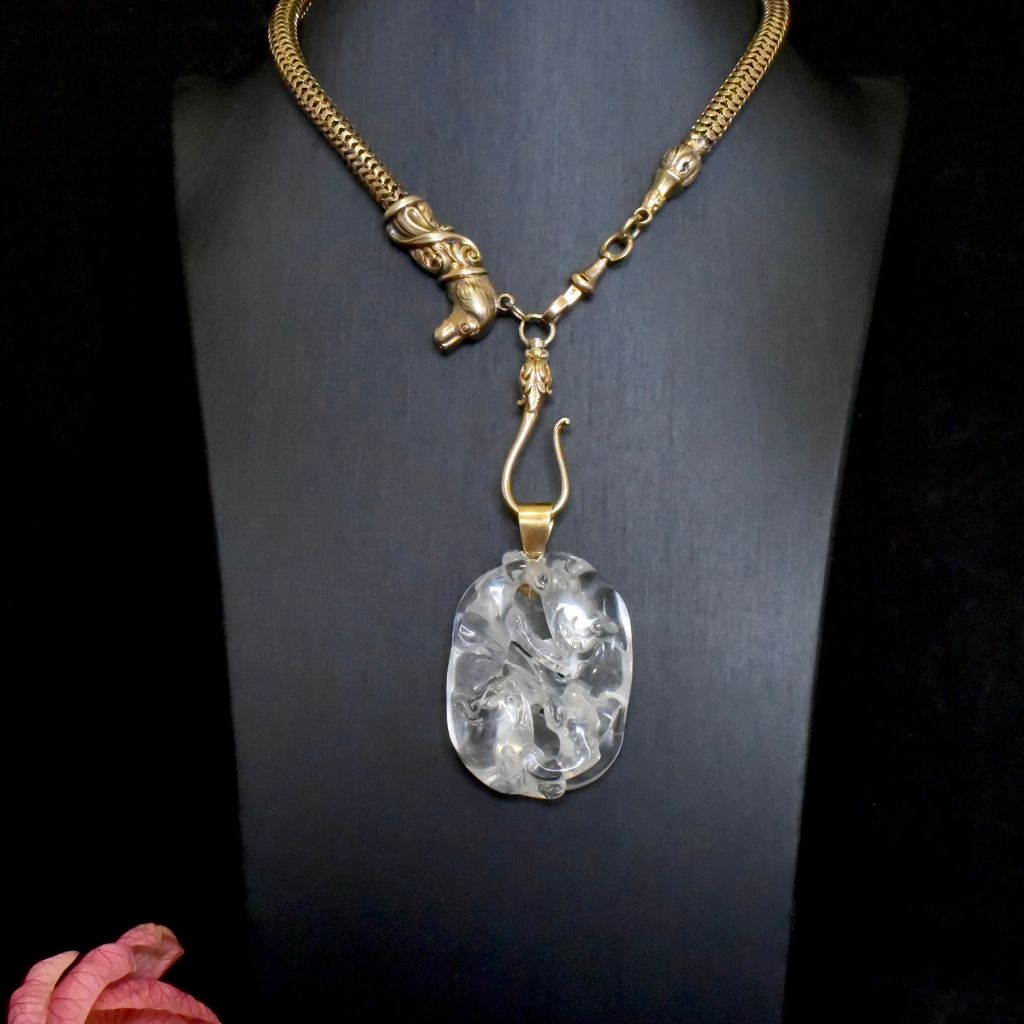 Vintage 14ct Yellow Gold And Rock Crystal ’Shishi - Lion Dog’ Pendant