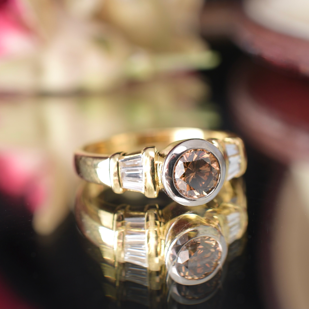 Modern 18ct Yellow Gold Champagne/Cognac And White Diamond Ring Independent Valuation Included For $8,500.00 AUD