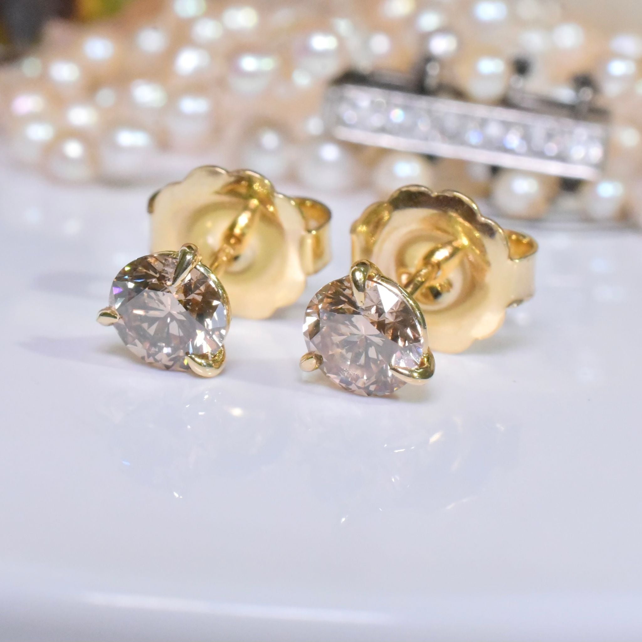 Exceptional 18ct Yellow Gold And ArgyleType Champagne Diamond Earrings - 1.83ct Included Valuation for $10,980 AUD by Holloway Diamonds - Victoria Australia)