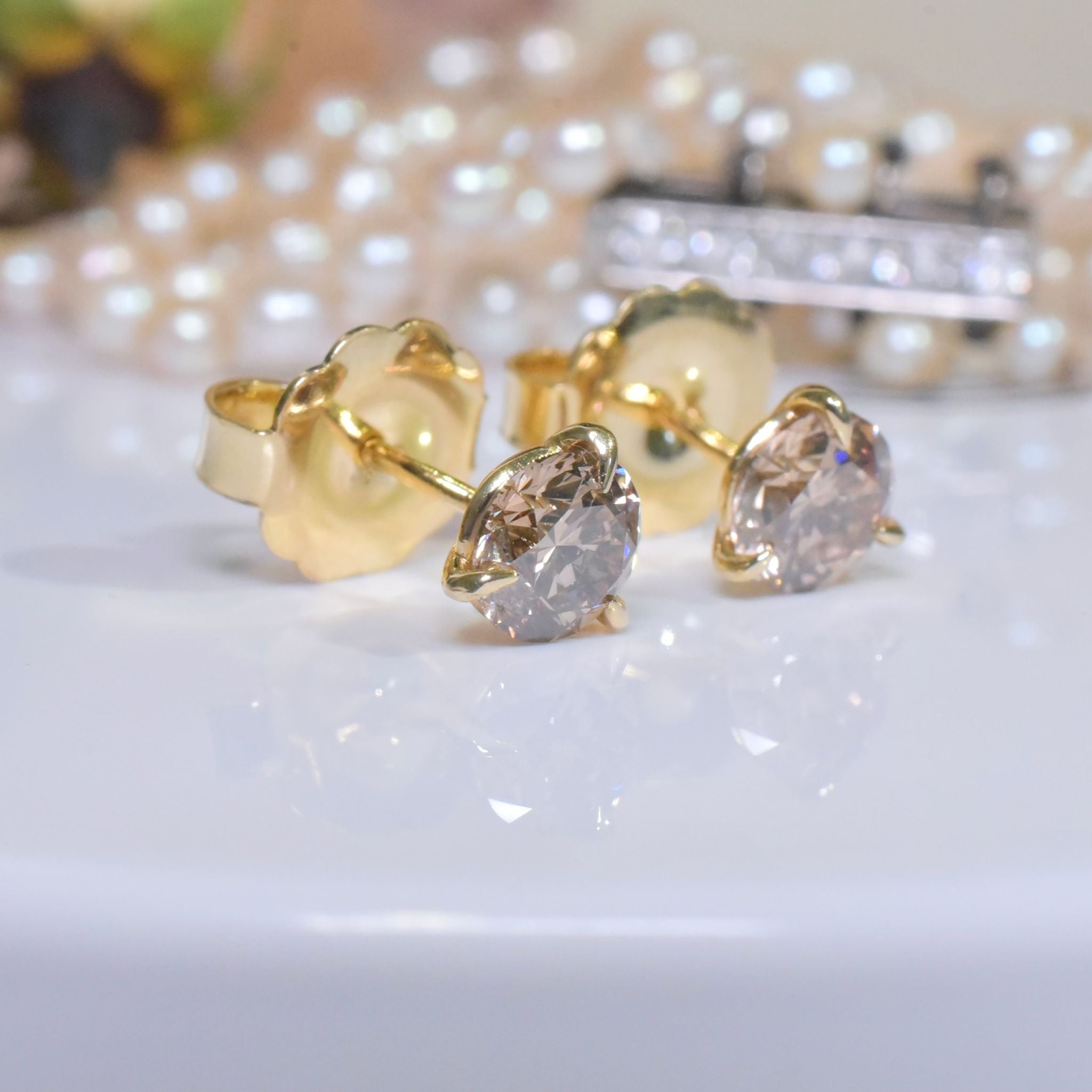 Exceptional 18ct Yellow Gold And ArgyleType Champagne Diamond Earrings - 1.83ct Included Valuation for $10,980 AUD by Holloway Diamonds - Victoria Australia)