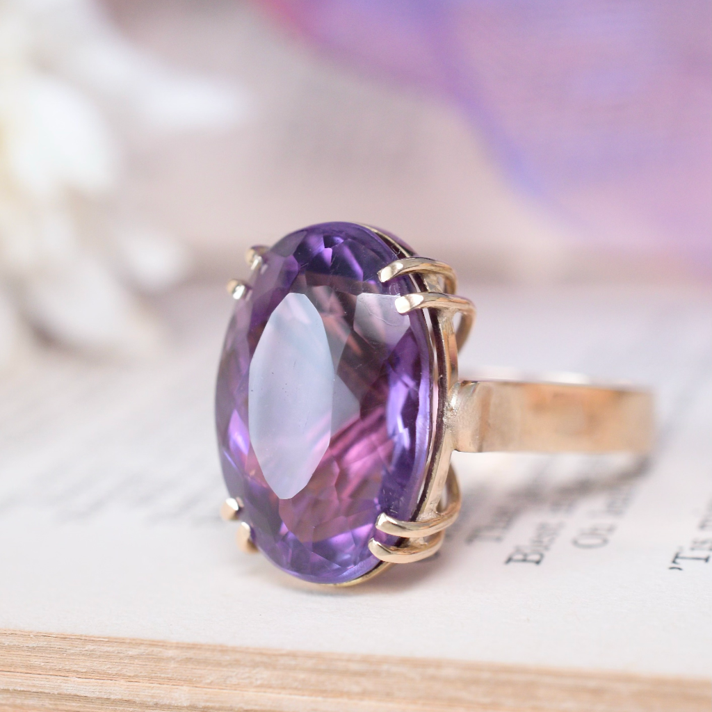 Vintage 9ct Yellow Gold Amethyst Cocktail Ring