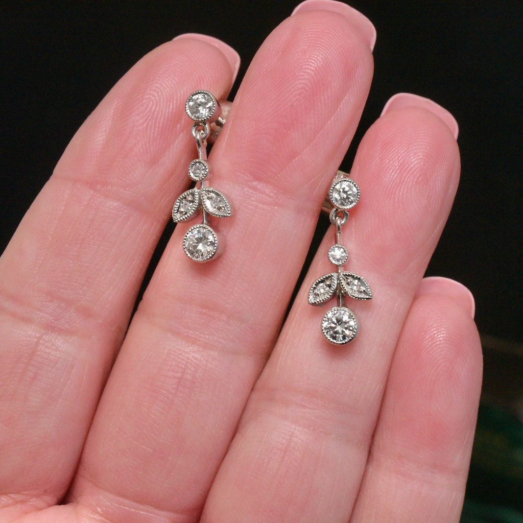 Modern 18ct White Gold And Diamond Floral Drop Earrings TDW 0.70ct