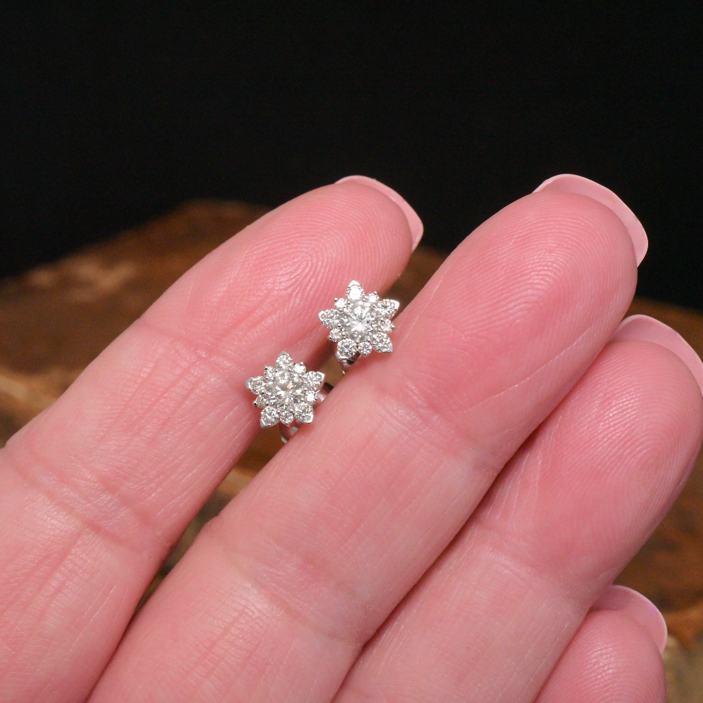 Contemporary 18ct White Gold And Diamond Cluster Earrings - 0.68ct
