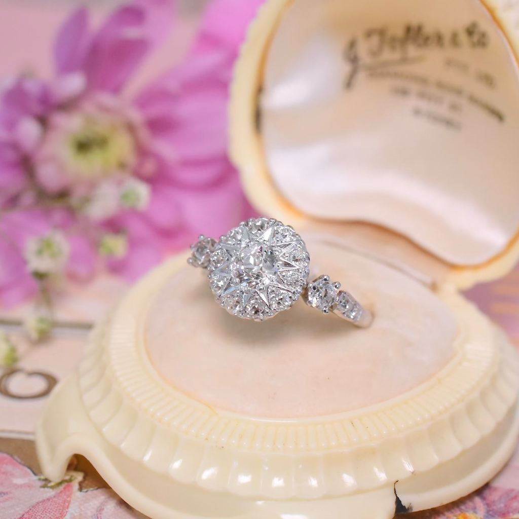 Antique Art Deco 18ct White Gold Diamond Cluster Ring Included In Purchase Retail Replacement Valuation Dated Feb 2016 For $7,800 AUD