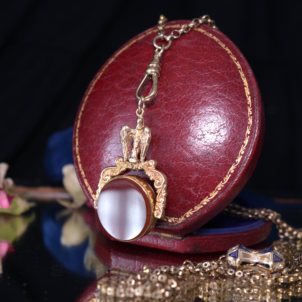 Vintage 9ct Yellow Gold Bloodstone And Carnelian ‘Spinner’ Fob - Birmingham 1979