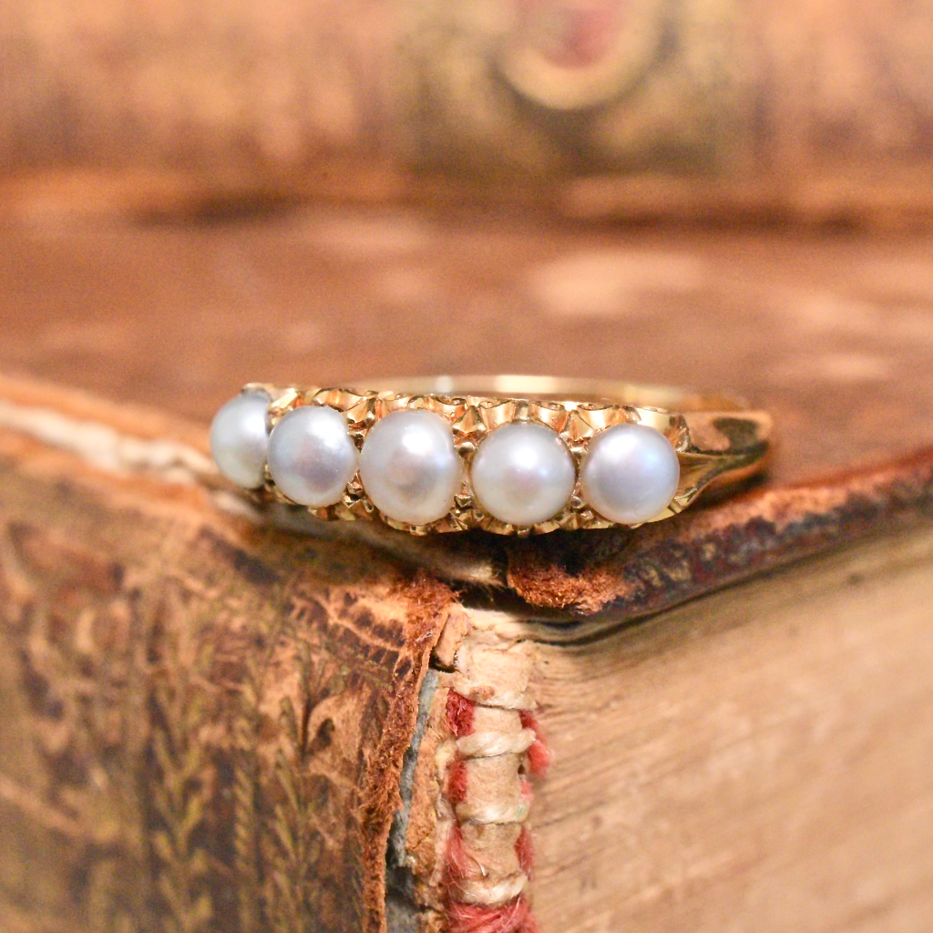 Antique Australian 18ct Yellow Gold Half Hoop Pearl Ring Circa 1910 By William Drummond