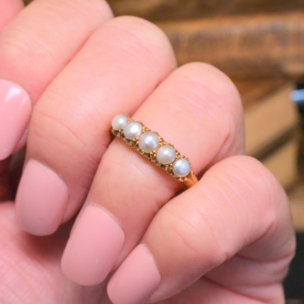 Antique Australian 18ct Yellow Gold Half Hoop Pearl Ring Circa 1910 By William Drummond