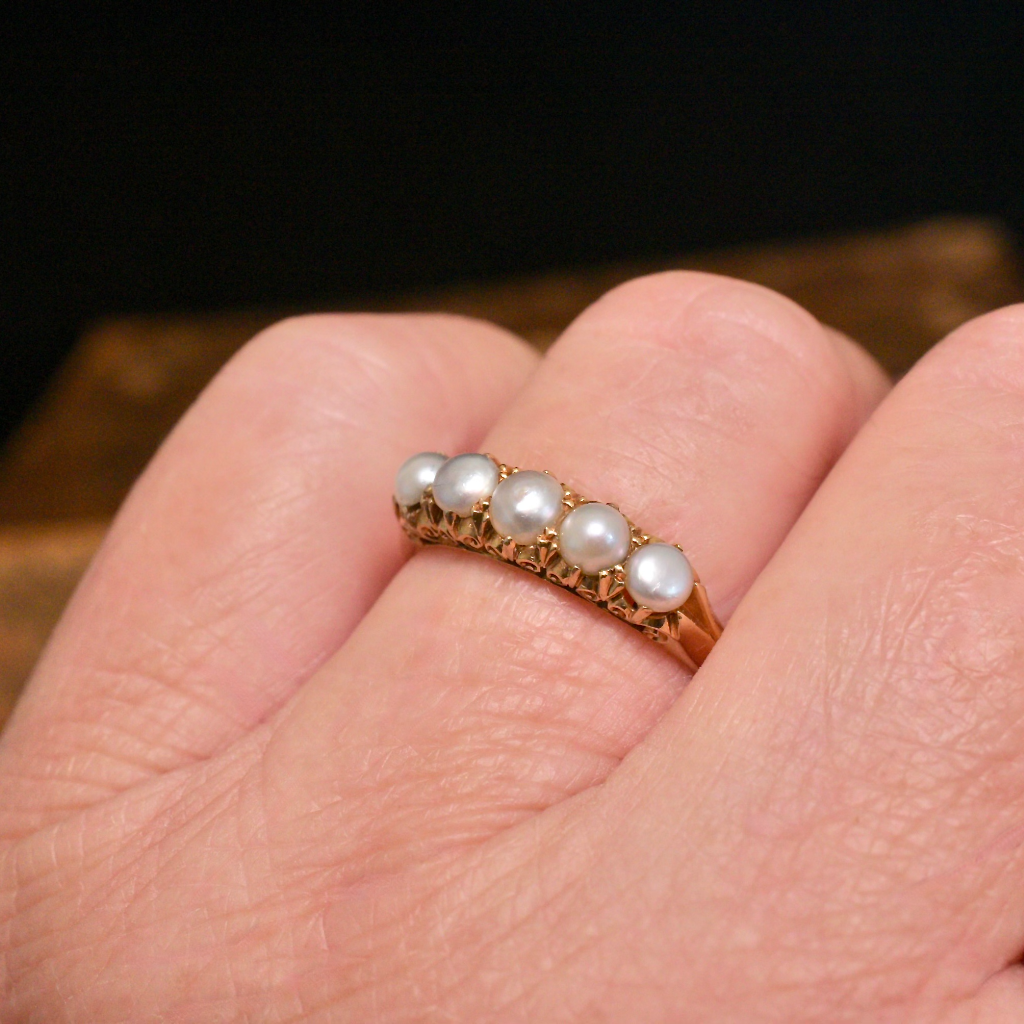 Antique Australian 18ct Yellow Gold Half Hoop Pearl Ring Circa 1910 By William Drummond