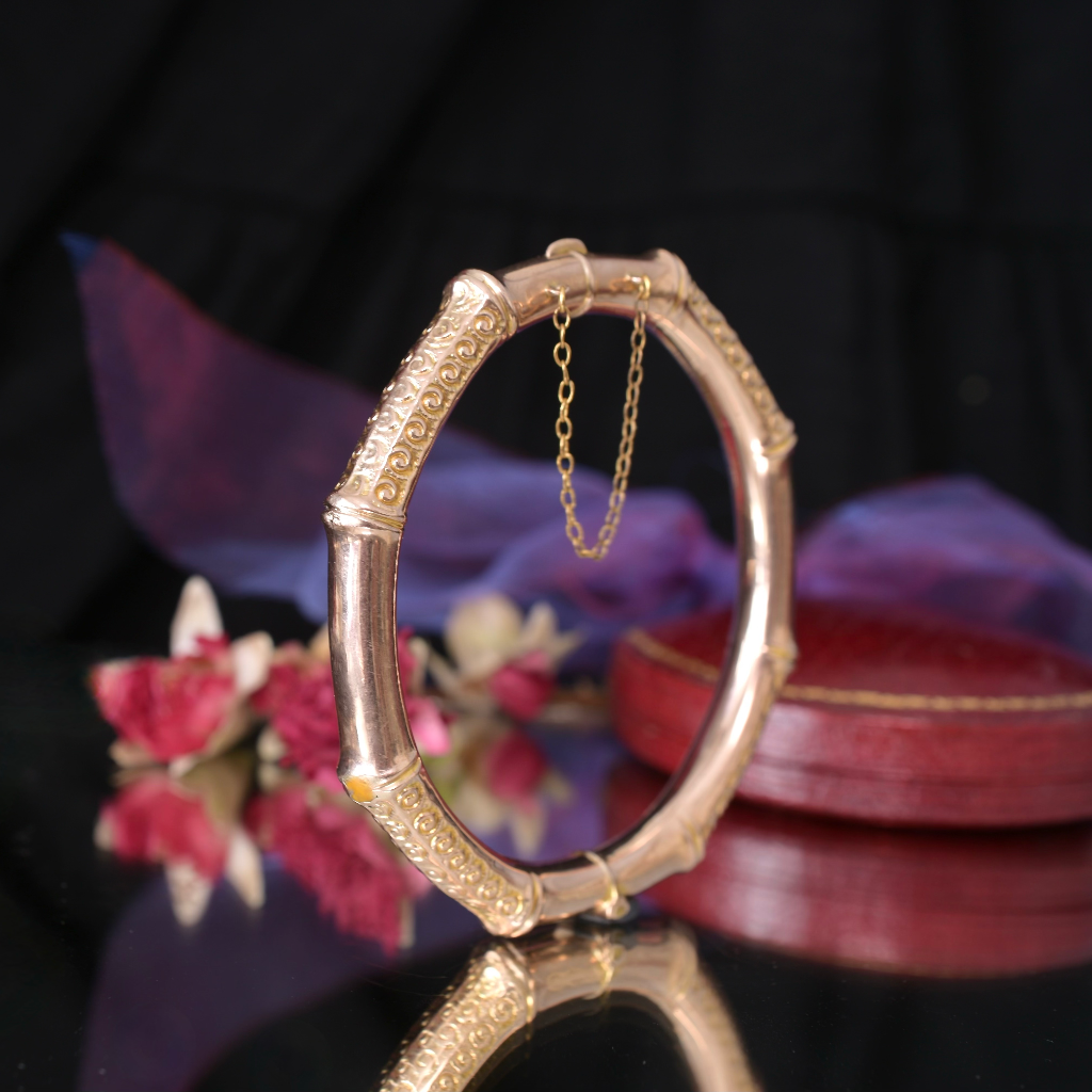 Antique Australian 9ct Rose Gold ‘Bamboo’ Bangle By - Willis And Sons Circa 1910