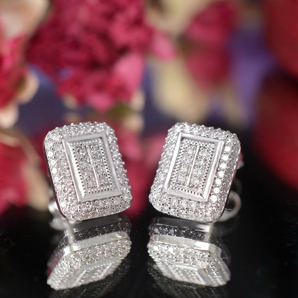 Modern 18ct White Gold Diamond Cluster Earrings