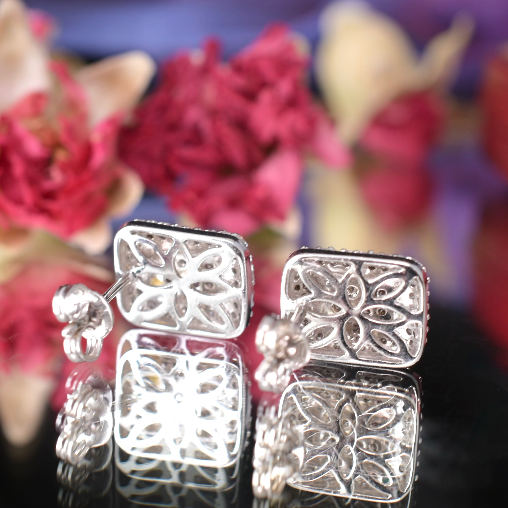 Modern 18ct White Gold Diamond Cluster Earrings