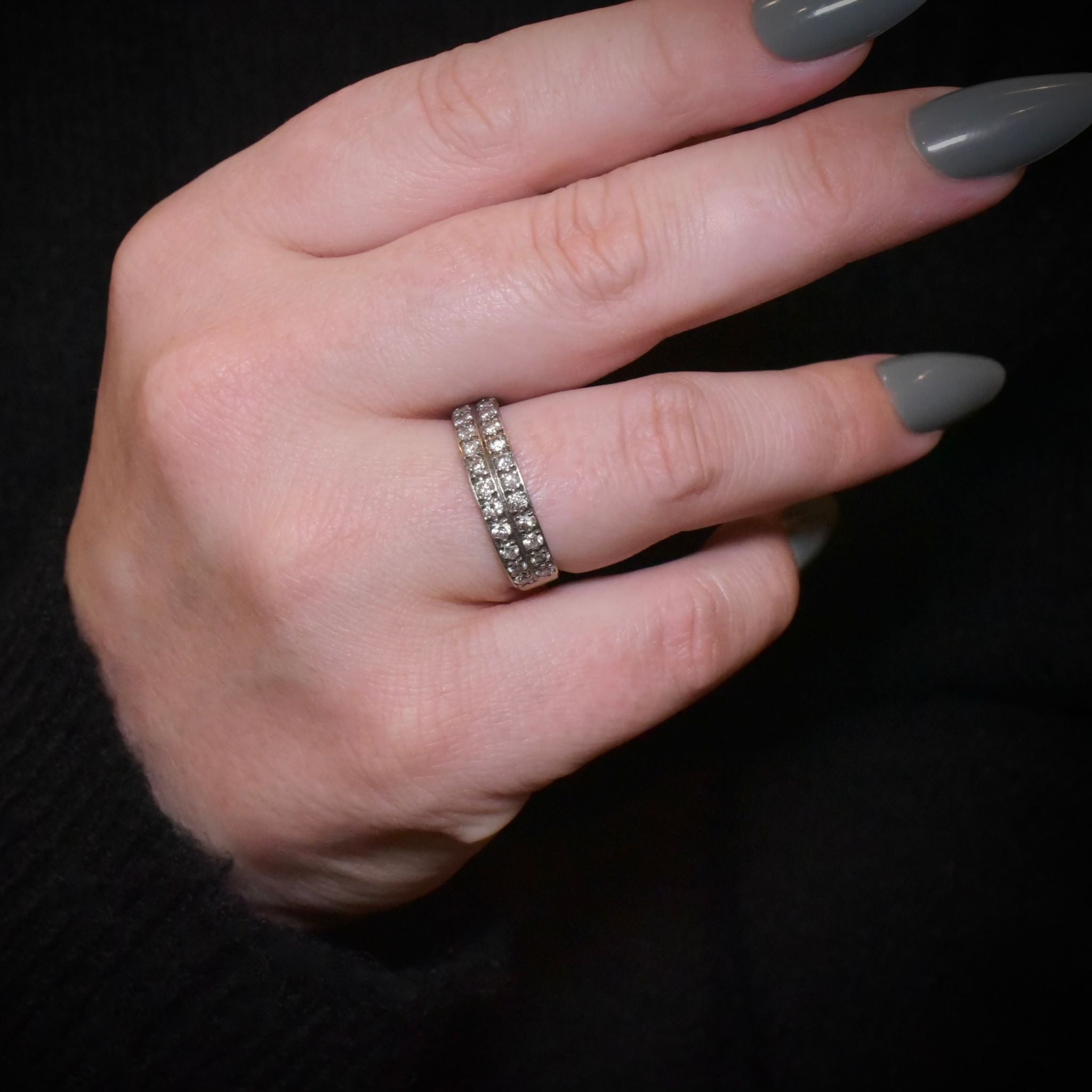Fabulous Vintage 14ct White Gold Double Row Diamond Ring 0.62ct