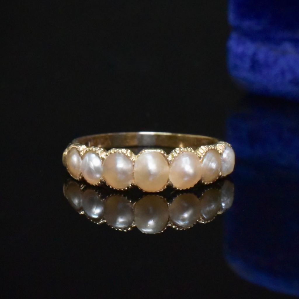Antique Georgian 15ct Yellow Gold Half Hoop Natural Half Pearl Ring Circa 1815-25