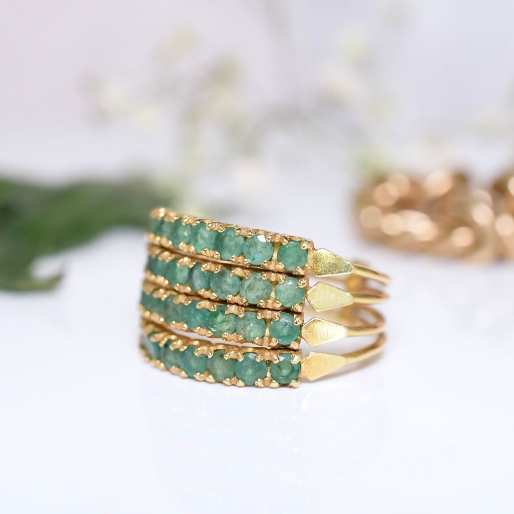 Modern 18ct Yellow Gold And Emerald Four Row ‘Harem’ Ring