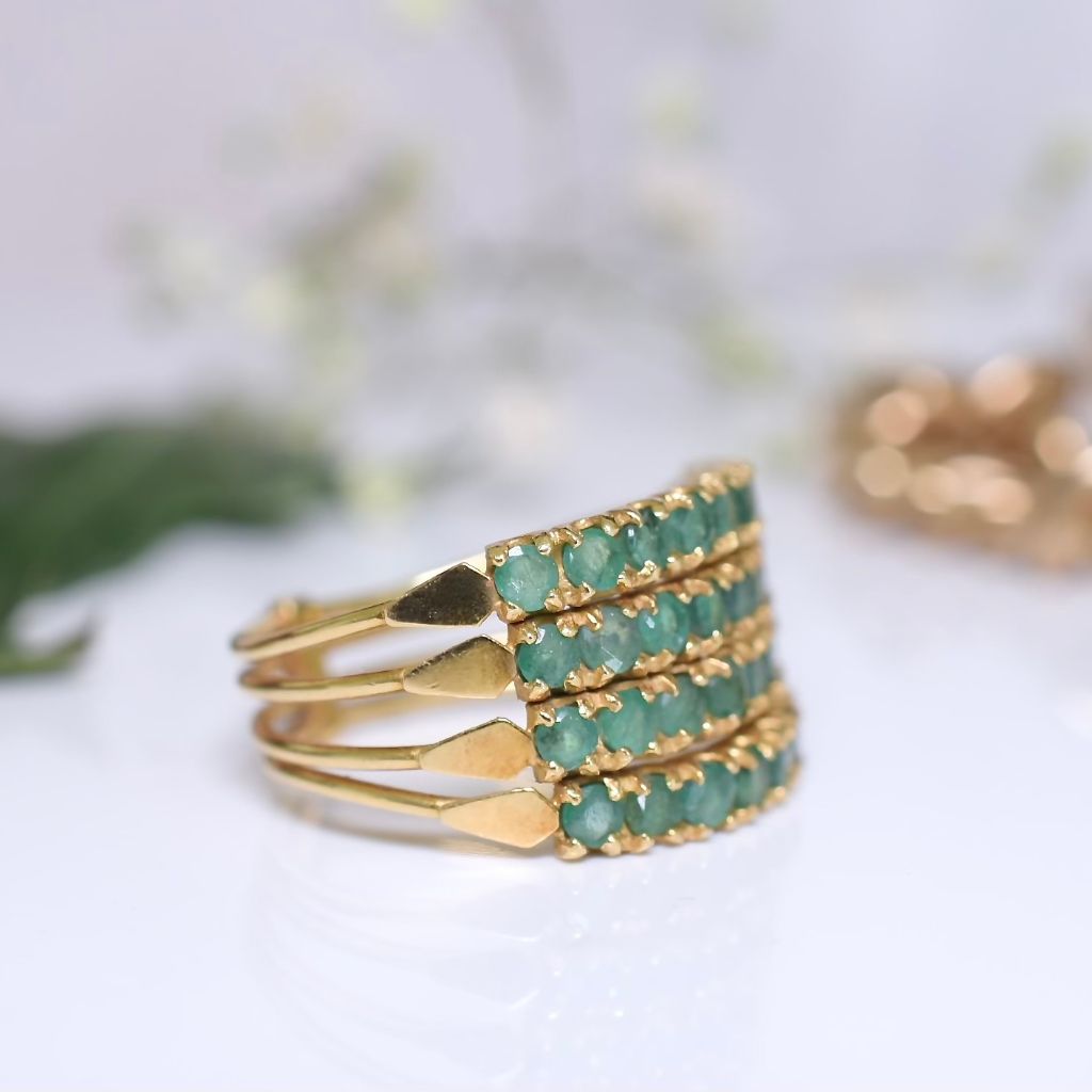 Modern 18ct Yellow Gold And Emerald Four Row ‘Harem’ Ring