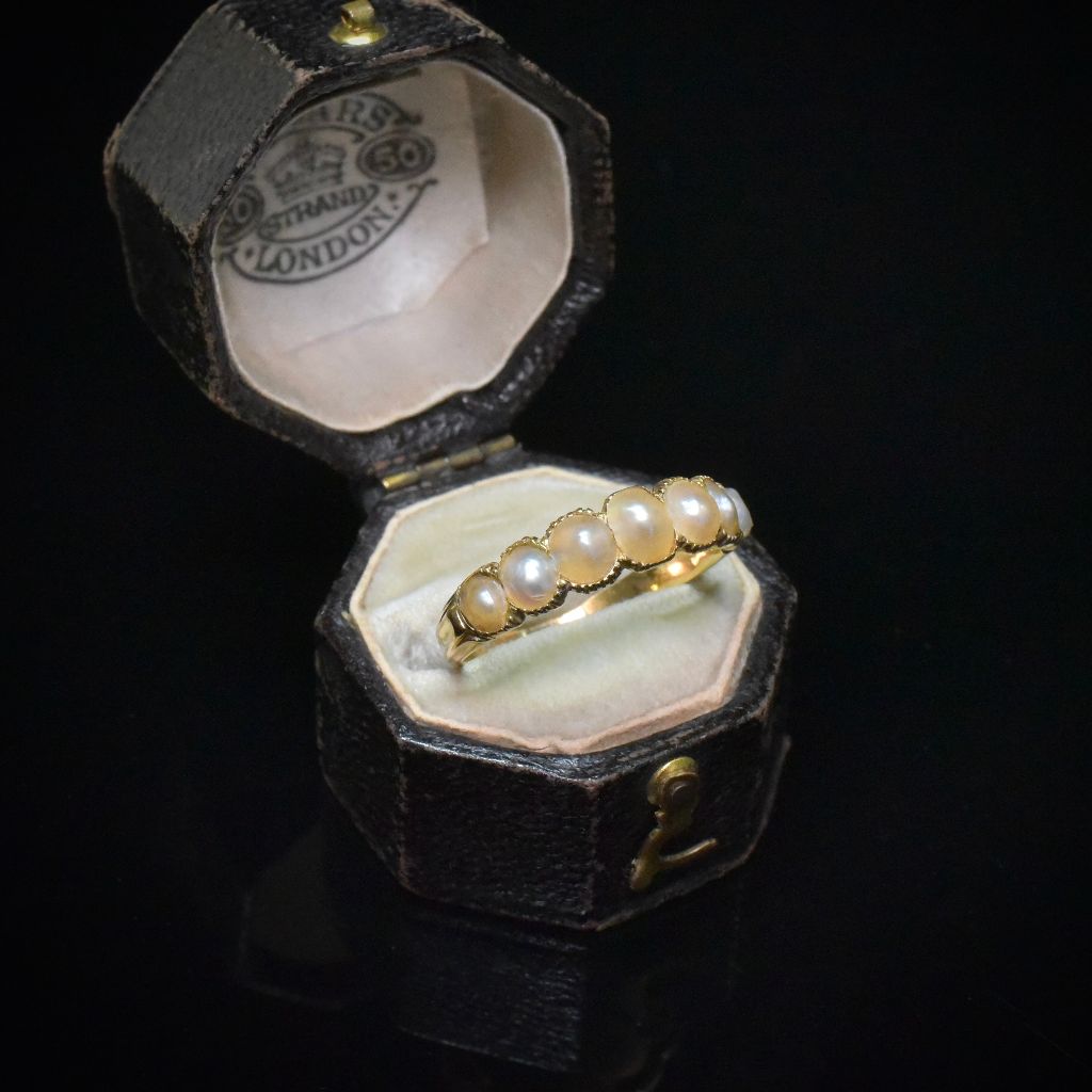 Antique Georgian 15ct Yellow Gold Half Hoop Natural Half Pearl Ring Circa 1815-25
