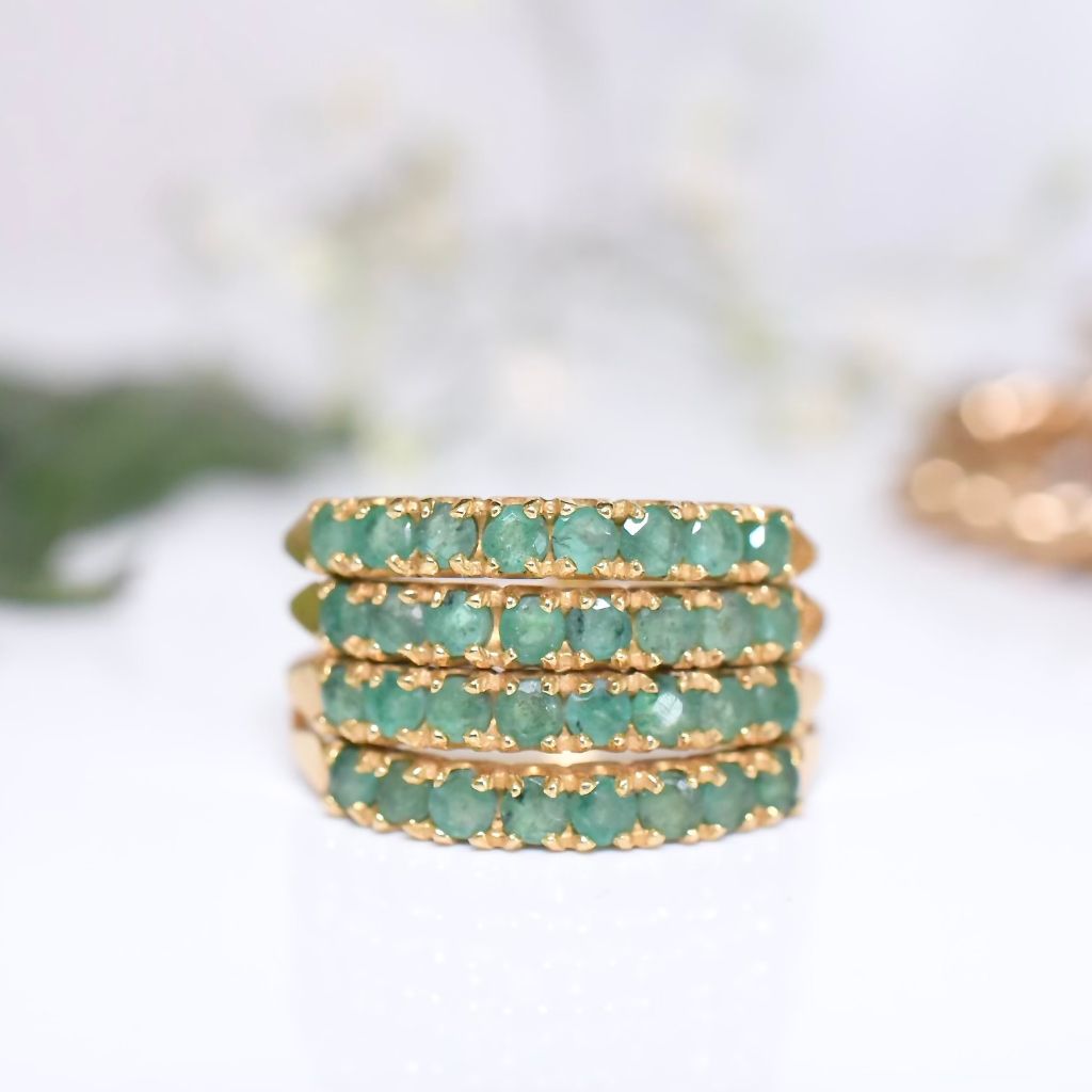 Modern 18ct Yellow Gold And Emerald Four Row ‘Harem’ Ring