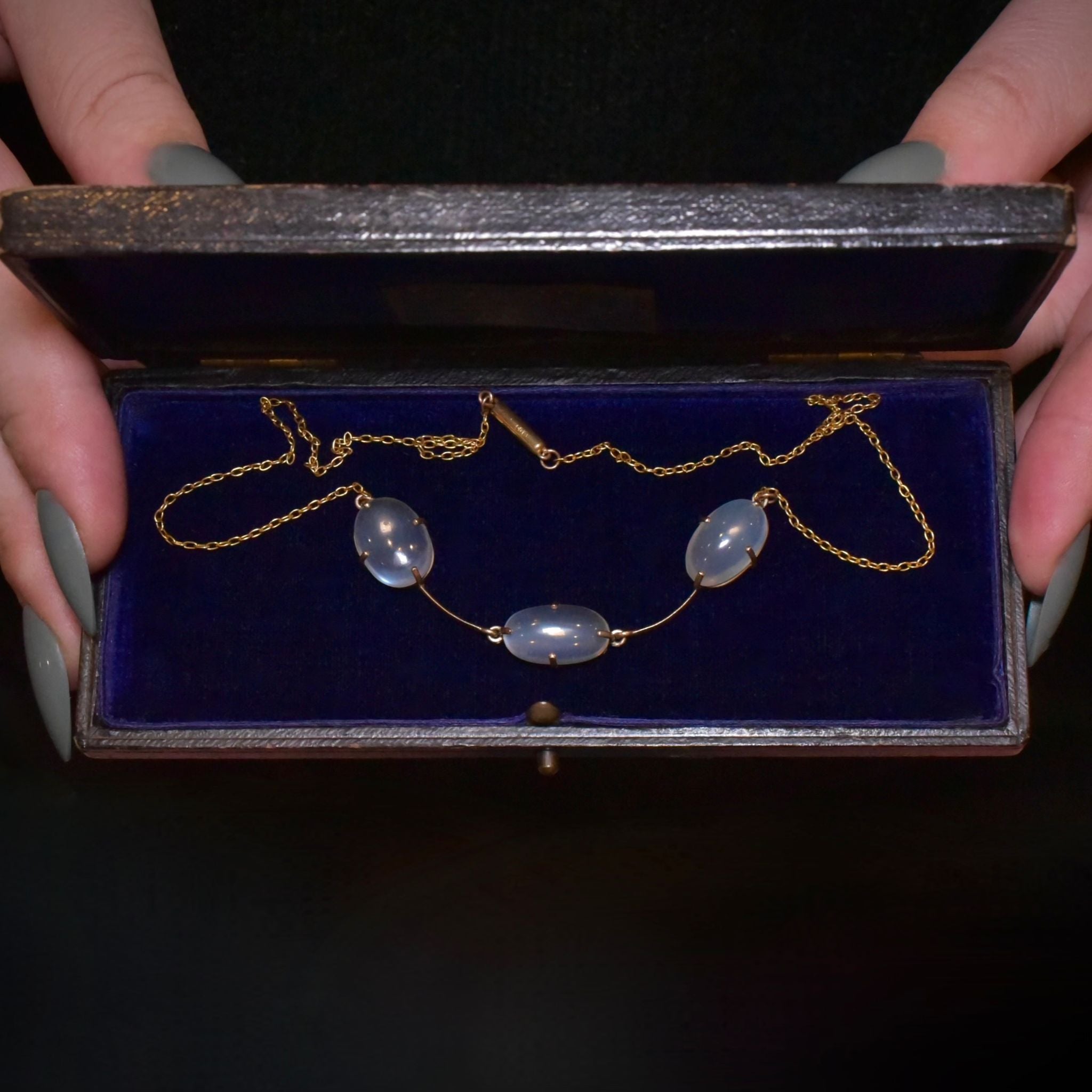 Ethereal Antique Edwardian 9ct Rose Gold And Moonstone Necklace Circa 1915