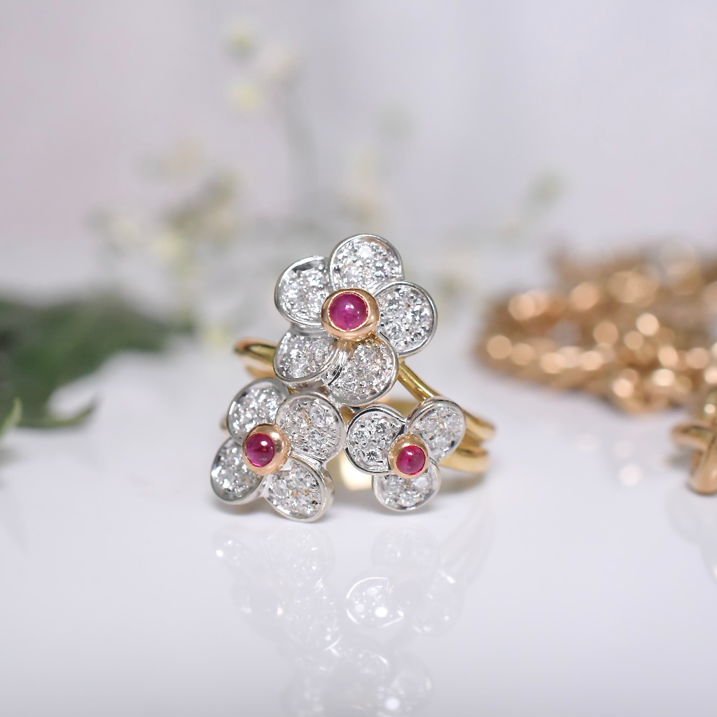 Contemporary 18ct Yellow And White Gold Diamond And Ruby Ring Independent Retail Valuation Included For $5,370 AUD