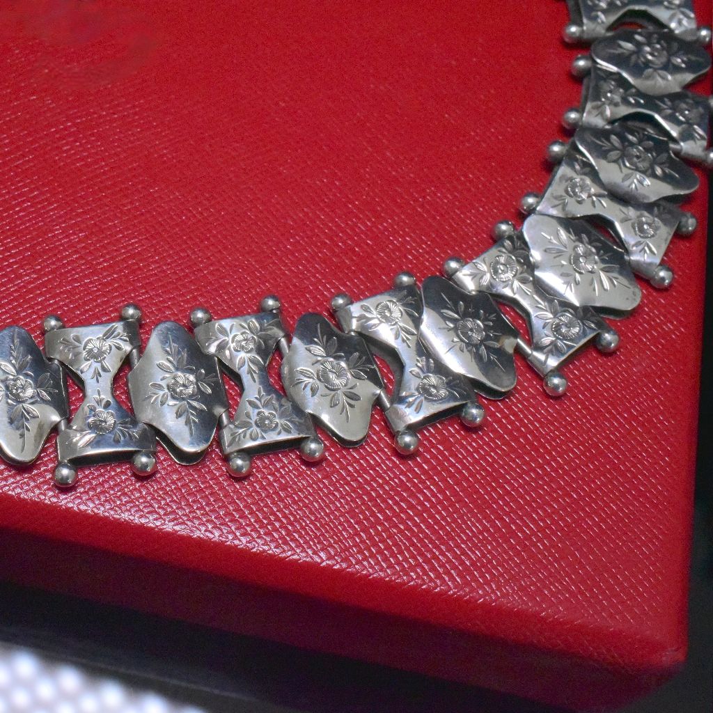 Antique Victorian Silver ‘Day And Night’ Reversible Locket And Bookchain Collar Necklace Circa 1890