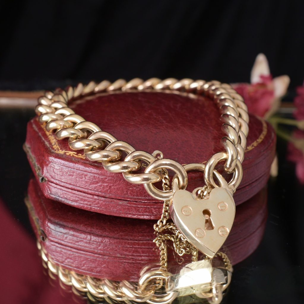 Vintage 9ct Yellow Gold Curb-link Padlock Bracelet - 28.9 Grams