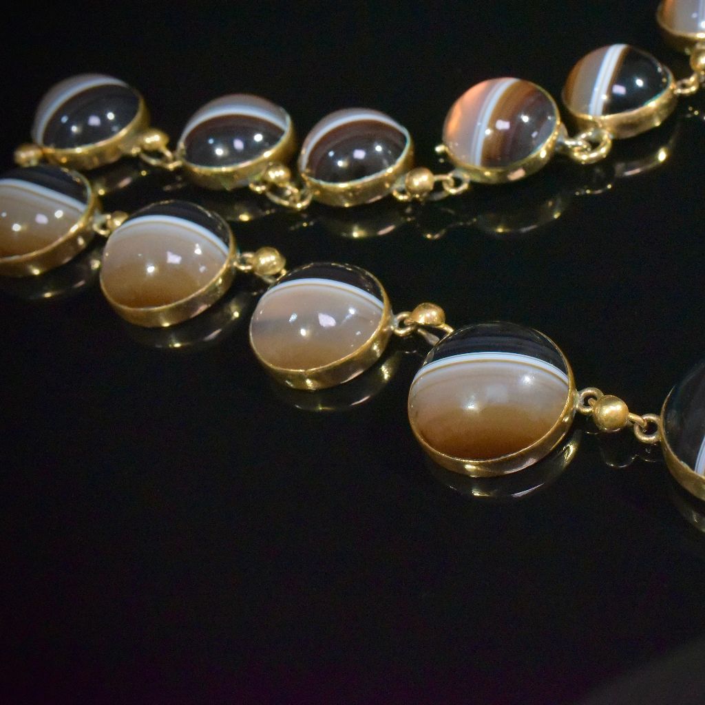 Superb Antique Victorian Domed Banded Agate Cross Necklace Circa 1860