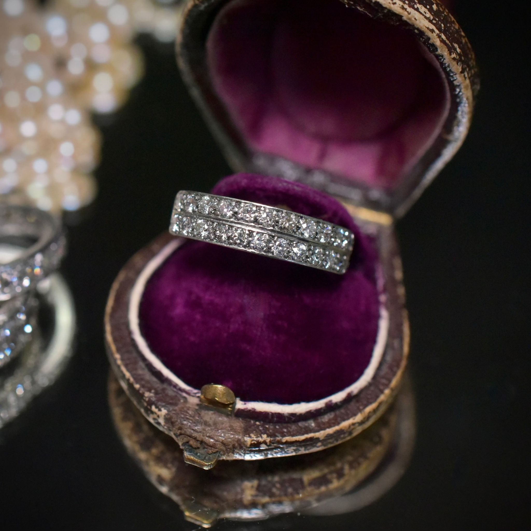 Fabulous Vintage 14ct White Gold Double Row Diamond Ring 0.62ct