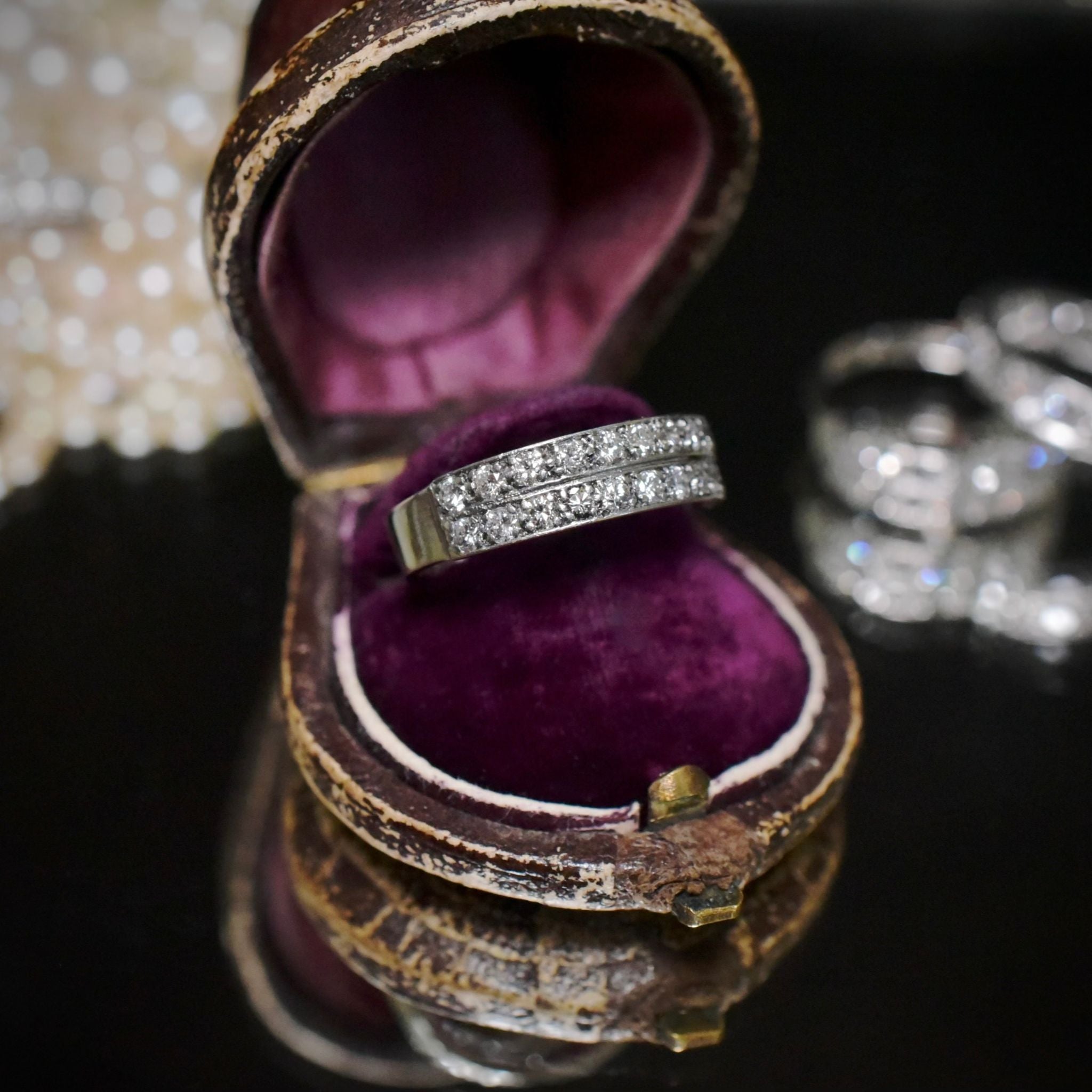 Fabulous Vintage 14ct White Gold Double Row Diamond Ring 0.62ct