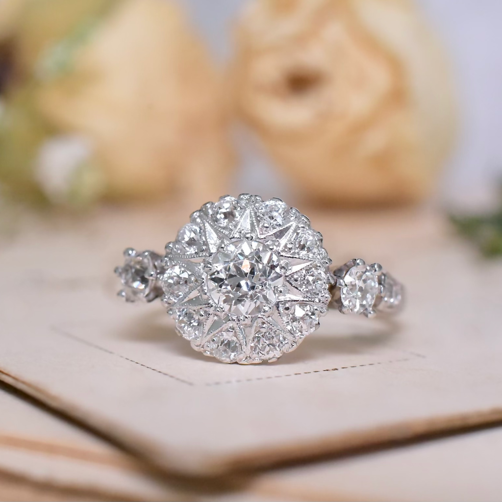 Antique Art Deco 18ct White Gold Diamond Cluster Ring Included In Purchase Retail Replacement Valuation Dated Feb 2016 For $7,800 AUD