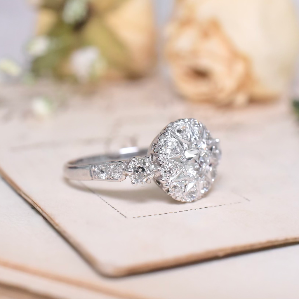 Antique Art Deco 18ct White Gold Diamond Cluster Ring Included In Purchase Retail Replacement Valuation Dated Feb 2016 For $7,800 AUD