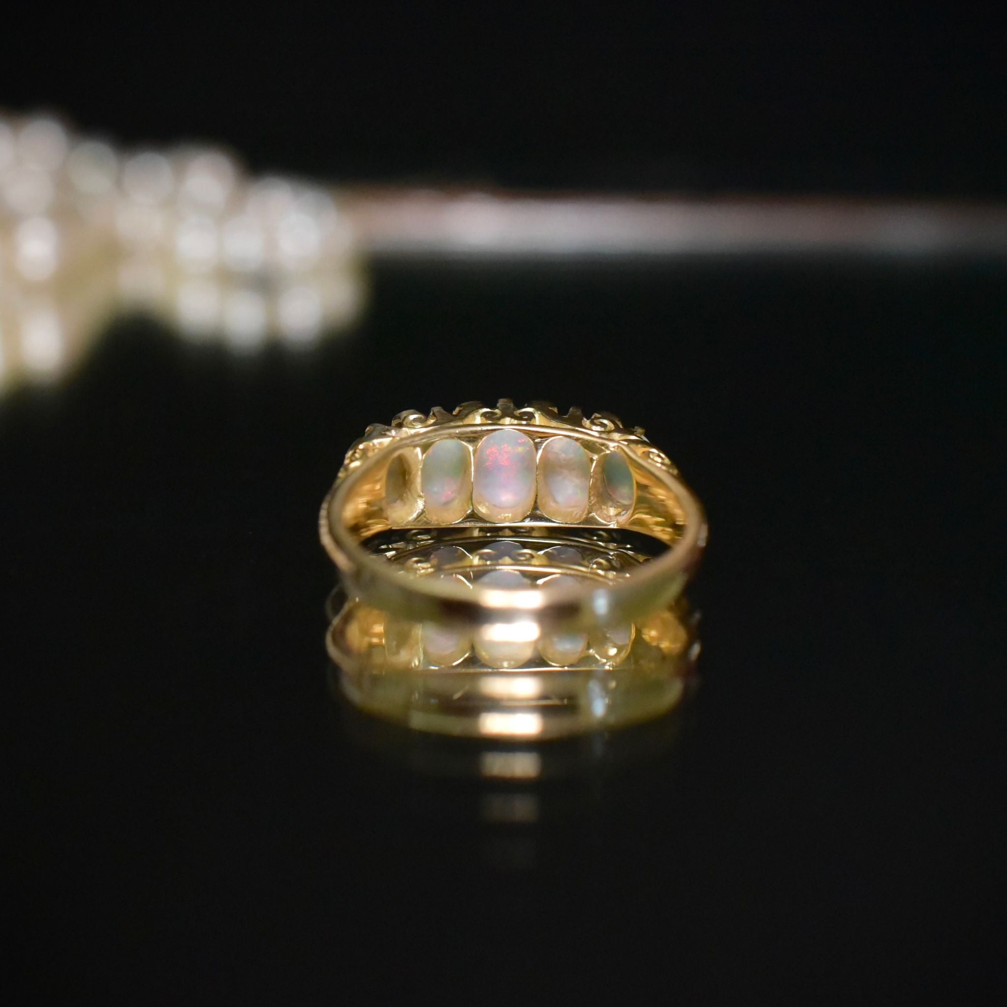 Superb Antique Victorian/Early Edwardian 18ct Yellow Gold Opal And Diamond ‘Half Hoop’ Ring Circa 1900