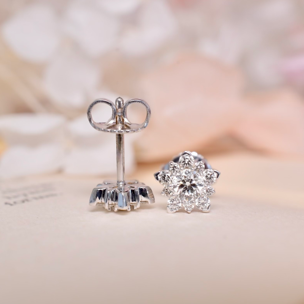 Contemporary 18ct White Gold And Diamond Cluster Earrings - 0.68ct