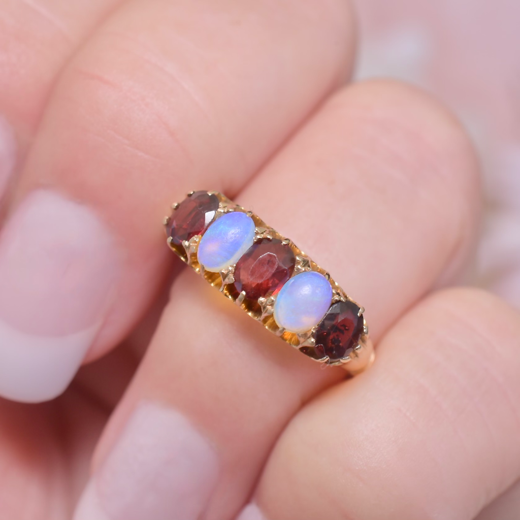 Antique Australian 18ct Rose Gold Garnet And Opal Ring Circa 1910-15
