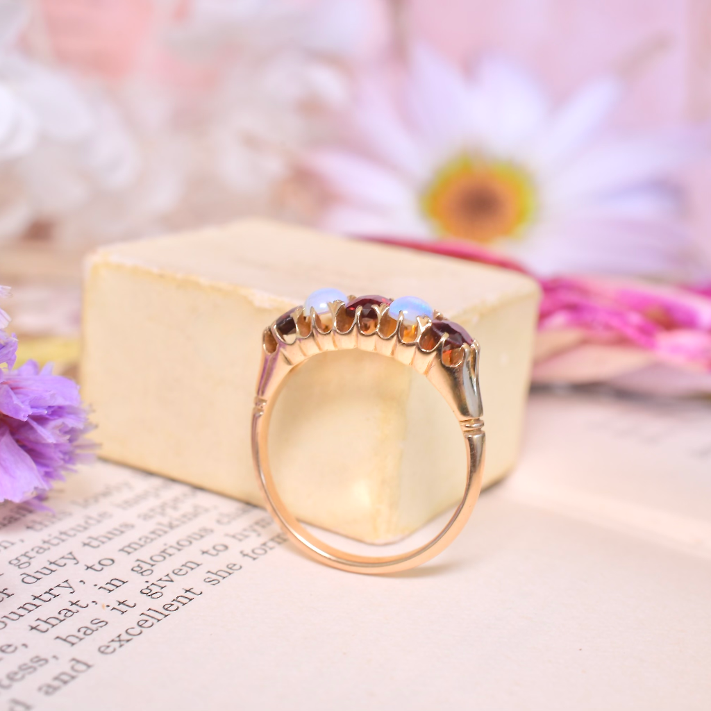 Antique Australian 18ct Rose Gold Garnet And Opal Ring Circa 1910-15