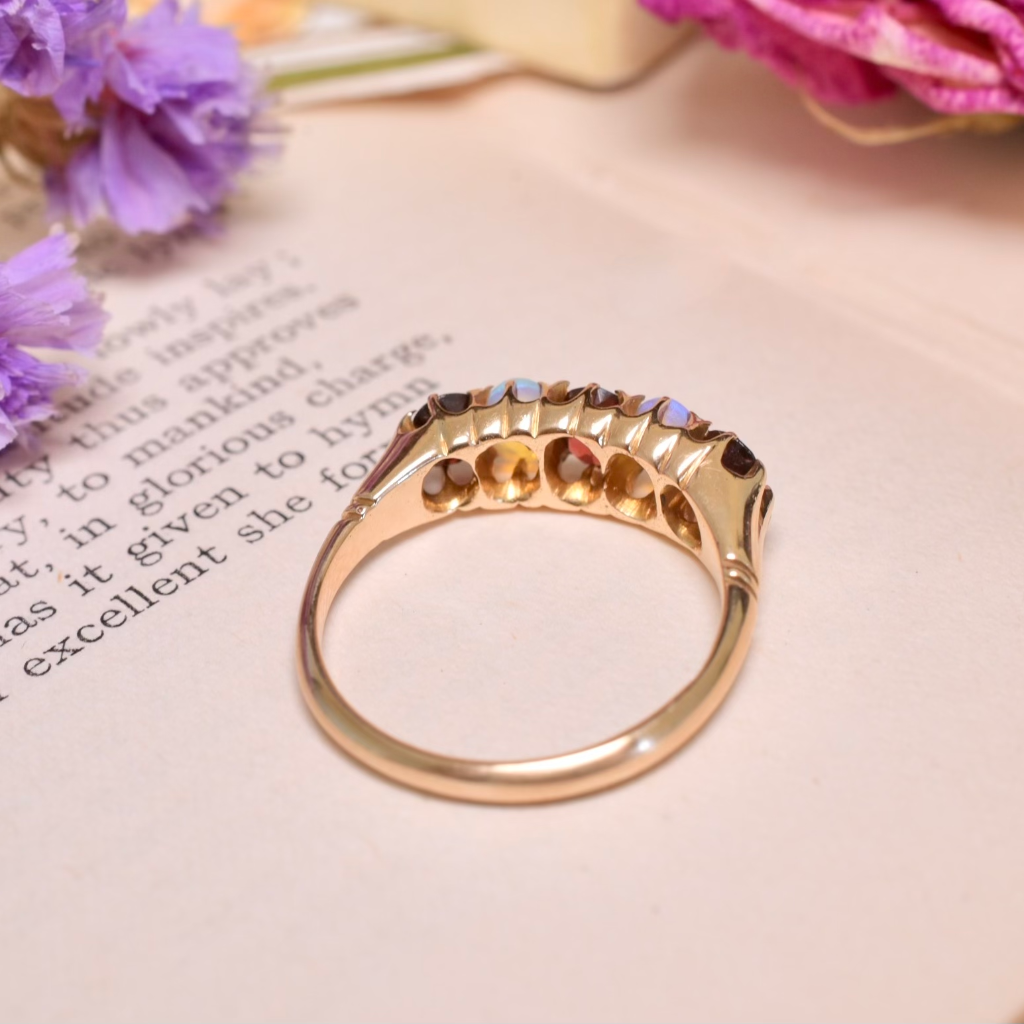 Antique Australian 18ct Rose Gold Garnet And Opal Ring Circa 1910-15