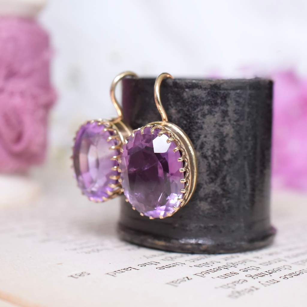 Antique Edwardian 9ct Rose Gold Amethyst Earrings
