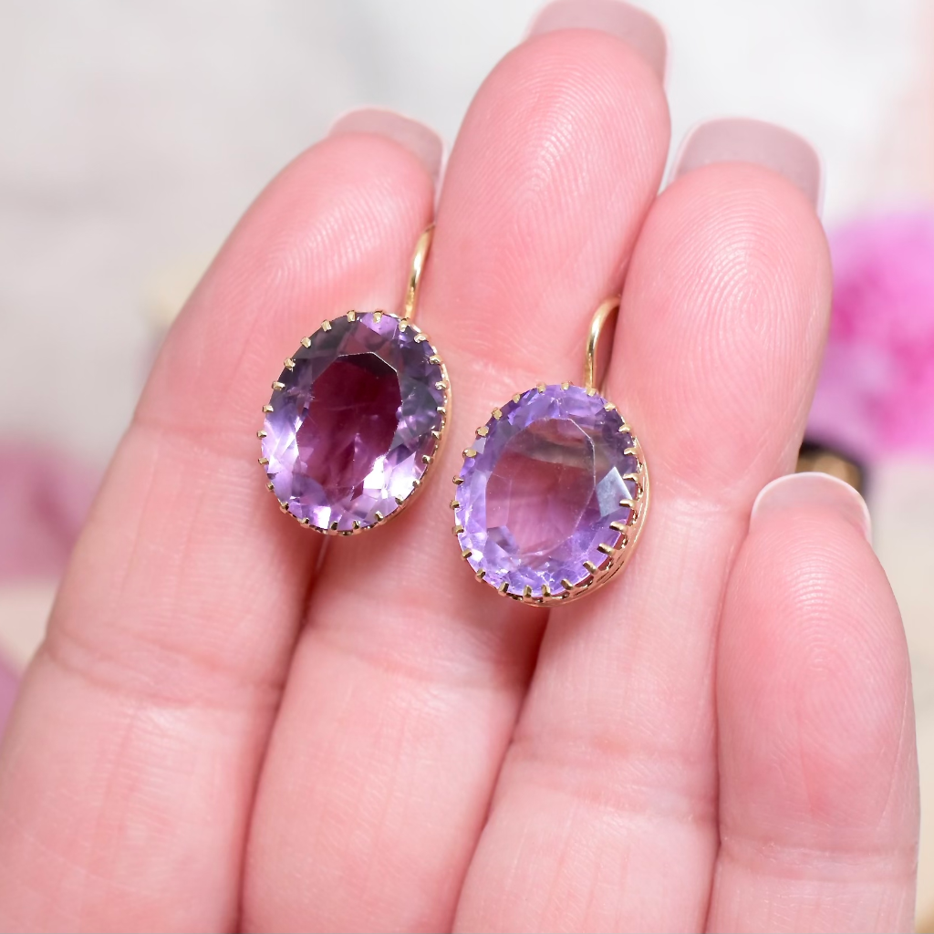 Antique Edwardian 9ct Rose Gold Amethyst Earrings