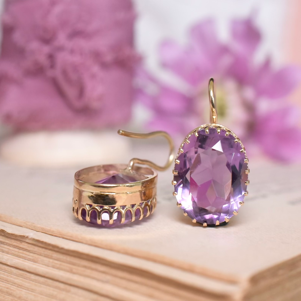 Antique Edwardian 9ct Rose Gold Amethyst Earrings