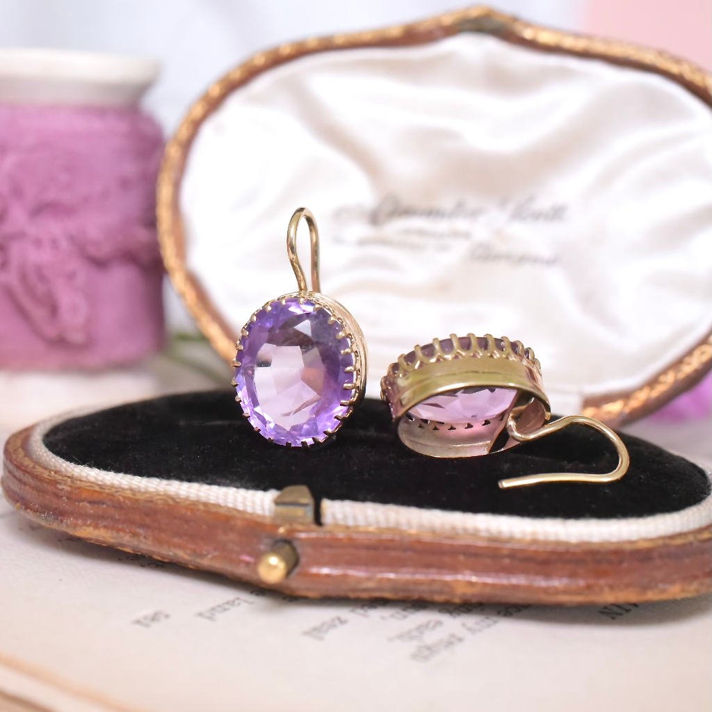 Antique Edwardian 9ct Rose Gold Amethyst Earrings