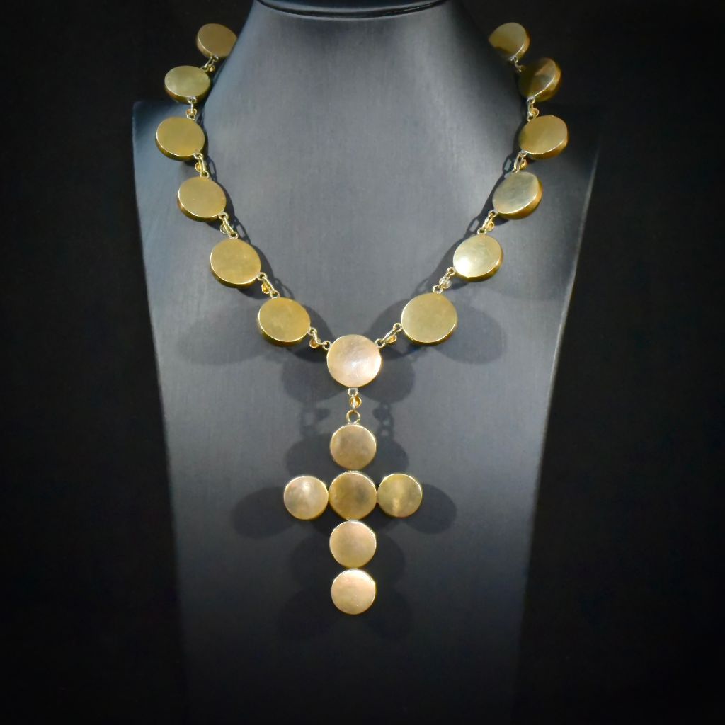 Superb Antique Victorian Domed Banded Agate Cross Necklace Circa 1860